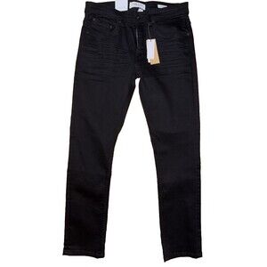 NWT Kenneth Cole Mens 30x32 Black Slim Fit Tapered Denim Jeans Stretch